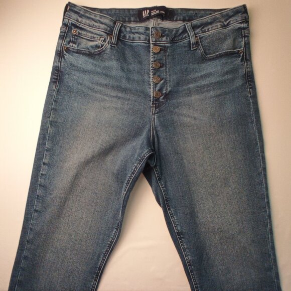 Gap Denim Buttonfly Jeans Size 16 High Rise Skinny Leg Medium Wash - Picture 2 of 10